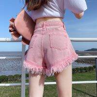 【CC】 waist pink denim shorts female summer 2023 big size fat high street loose thin hair wide legs A -line hot