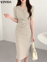 【HOT】○ Color Office 2023 Fashion Mid-Calf Sundress Round Neck Robe