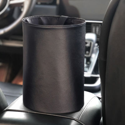 Car Trash Can Foldable Leather Leak Proof Waterproof Car Dust Bin Bucket Hanger Garbage Container Pocket Auto Clean Accessories