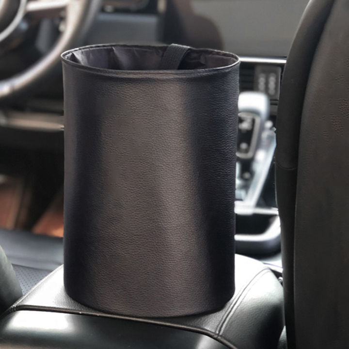 car-trash-can-foldable-leather-leak-proof-waterproof-car-dust-bin-bucket-hanger-garbage-container-pocket-auto-clean-accessories