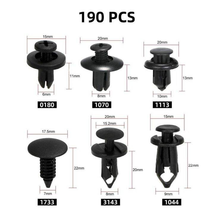 ชุดรถรัดคลิป6ขนาด100ชิ้นหมุดยึดพลาสติกแบบผสมหมุดย้ำแบบเกลียวคลิปหนีบ-he26กันชนที่ยึดแผ่นเหล็กตัดประตู