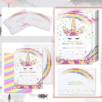 HOT 12 Sets Unicorn Invitations Card Happy Birthday Kids Decorations Celebrations Invitation Cards With Envelope