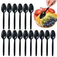 Spoon Set 100PCS Dining Room Salad Cutters Forks Spoons Portable Black Outdoor Tableware For Barbecue Salad Forks For Meetings Flatware Sets