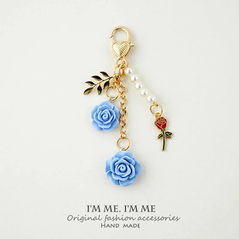 Yuee Cute Enamel Keychain Red Rose And Black Rose Flower Key Ring