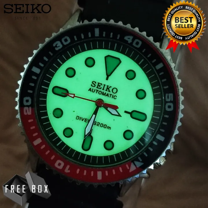 Seiko Pepsi Automatic Movement 200m Luminous Dial Black Red Frame Black  Rubber Strap watch for Men (Glow in the dark Dial) | Lazada PH