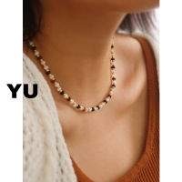 เครื่องประดับ Yuyu หินธรรมชาติคริสตัลสีดำและสีขาวลูกปัดสร้อยคอสร้อยข้อมือไทเทเนียมเสือตาหินอาเกตสีดำโซ่กระดูกไหปลาร้า