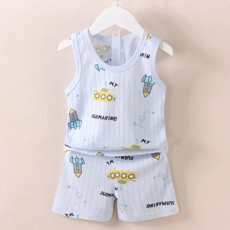 Baby Pajama Set Children Clothes Set Boys Girls Cartoon Thin Style  Sleeveless Vest Shorts Set Boys Clothes Sleepwear