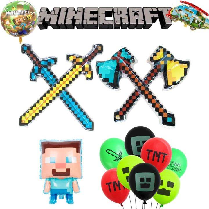 【NEW FW】☊ Minecraft Game Props Inflatable Sword Axe Toys Theme Foil