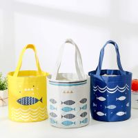 Portable Drawstring Lunch Bag Large Capacity Fresh-Keeping Insulated Lunch Box Bag round Barrel Thick Insulation Bag