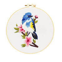 Blue Sparrow Embroidery Kit DIY Needlework Hummingbird Pattern Needlecraft for Beginner Cross Stitch(With Hoop)