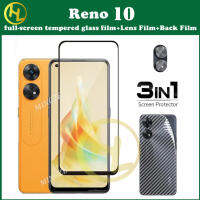 กระจกเทมเปอร์ OPPO Reno10 5G กระจกเทมเปอร์ฟิล์มแก้ว3 In 1ชุดอุปกรณ์ป้องกันหน้าจอกล้องเลนส์กระจกคาร์บอนฟิล์มด้านหลัง Reno 9 8 8T 8Z 8Pro 7 6 7Z 7SE 6Z 4Z 5 5K 4 3 2F/2Z 4 5กรัม