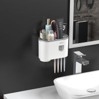 Magnetic Adsorption Inverted Toothbrush Holder Double Automatic Toothpaste Squeezer Dispenser Storage Rack Bathroom Accessories