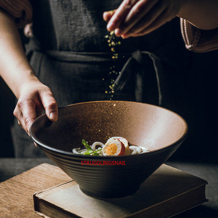 japanese-creative-noodle-bowl-tableware-set-commercial-bamboo-hat-ceramic-bowl-household-large-ramen-rice-noodles-soup-bowl