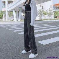 ♣▼Jeans Black Wide-Leg New Korean-Style High-Waist Straight-Cut Loose-Fit Was Thin Drape Floor-Length Pants【High Quality】