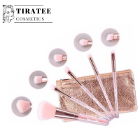 แปรงแต่งหน้า Nee Cara Pink Crystal Brush Set N117: neecara ชุด เซต แปรงแต่งหน้า 5 ชิ้น+กระเป๋า