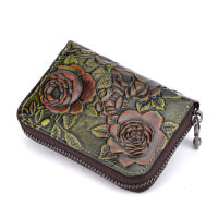 Women Zipper Short Wallet CreditID Card Holder Flower Pattern Genuine Leather Female Coin Pocket Clutch Money Bag Bifold Purse