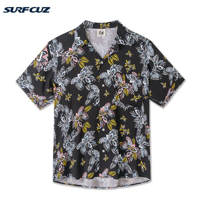 SURFCUZ Hawaiian Shirts for Men Short Sleeve Regular Fit Thin Beach Aloha Shirt Floral Summer Casual Button Down Shirts