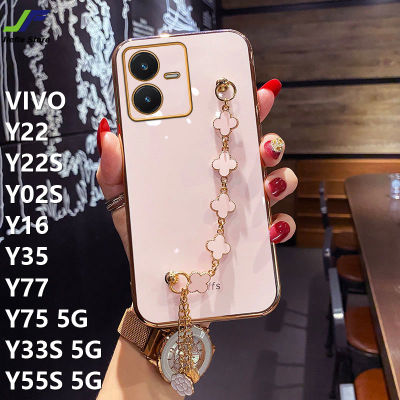 JieFie โทรศัพท์กรณี VIVO Y22 / Y22S / Y16 / Y02S / Y35 / Y77 / Y75 5G / Y33S 5G / Y55S 5G แฟชั่นชุบโครเมี่ยม TPU ฝาครอบสร้อยข้อมือโทรศัพท์กรณี