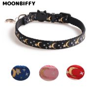 Cute Pet Cat Collars with Moon Star Pendant Adjustable Puppy Kitten Necklace Fruits Pattern Cats Rabbit Collars with Bells