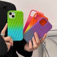 เคสโทรศัพท์มีลายหยักหยิกลายนูน3D สี่เหลี่ยมไล่ระดับสีสำหรับ iPhone 14 Pro Max 13 Pro Max 12 Pro Max