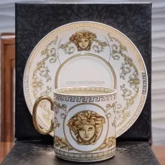 LV Louis Vuitton Inspired Elegant Luxury Gold Mosaic Plate Tea Set