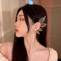 Retro Zircon Maple Leaf Earrings / Female Non-pierced Earring Ear Bone Clips / Trendy Elf Alloy Aesthetic Valentines Day Jewelry