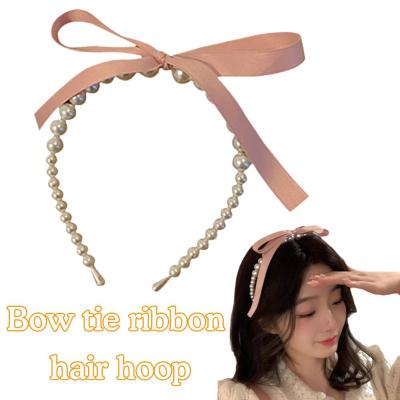 Sweet Bow Pearl Headband French Style Hair Band Fashion Headwear Girls U5L9