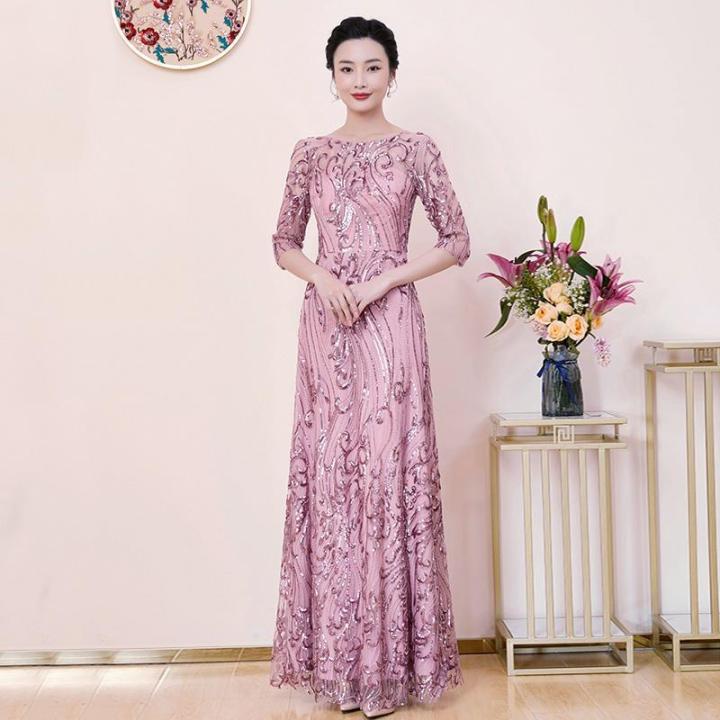 Đầm dạ hội thiết kế tay con phối lưới màu hồng  Đầm dạ hội đẹp