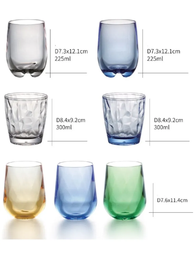 Acrylic Drinking Glasses Set Reusable Drink Tumblers Unbreakable Reusable  Plastic Cups Plastic Tumbler Set Dishwasher Safe