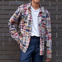 Hunter Studios - เสื้อเชิตแขนยาวผ้าตัดปะ ทรงพอดีตัว รุ่นPatchwork Shirt สีKM