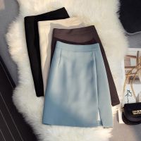 COD ✱❄ The Outline Shop27dgsd6gfd Spring And Summer Women New High-Waisted Slim Side Slit Skirt With Zipper A-Line Package Hip Anti-Slip Solid All-Match Temperament OL Professional Short Skirt