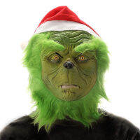 หน้ากากและถุงมือคริสต์มาส Grinch อุปกรณ์ประกอบฉากเครื่องแต่งกายหมวกกันน็อคน้ำยางเต็มหน้าตลก