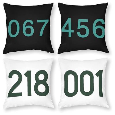 Squid Game Pillow Covers 18X18 Set of 4 Farmhouse Pillows for Couch Halloween Decorations Throw Pillow Covers Number
