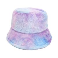 HOT★Women Winter Big Wide Brim Plus Plush Thick Warm Fisherman Hat Polyester Imitation Rabbit Fur Tie Dye Shopping Bucket Cap R52