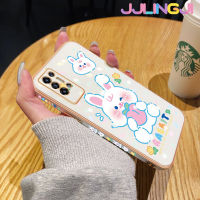 Jlingji เคสสำหรับ TECNO POVA 2เคสกระต่ายสีขาวน่ารักการ์ตูนสุดหรูขอบชุบเคสมือถือกรอบซิลิโคนกันกระแทกฝาหลังป้องกันเลนส์กล้อง