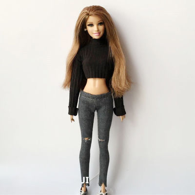 2pcsset Blyth Doll Clothes Sweater T-shirt +hole jeans for barbi shirt Pullip Pants for 16 Doll Clothing Acessories for barbie