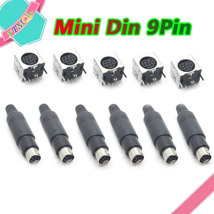 [HF14] Mini Din 9 Pin Female Male Din Sockets MD-SM Shield Right Angle ...