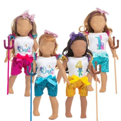 INPATIENTSTORE66IN4เสื้อยืดตุ๊กตาทำมือ5แบบสำหรับเด็กผู้หญิง43ซม. ตุ๊กตาน่ารักกางเกงขาสั้นมีเลื่อมเสื้อผ้าลำลอง