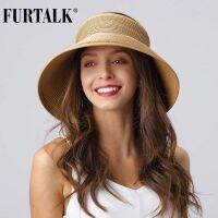 [Fine Jewelry] FURTALK SunHats สำหรับผู้หญิง Straw Beach Hat ปีกกว้าง Roll Up หางม้า UV UPF 50 FoldableHat หมวกกันแดดหญิง