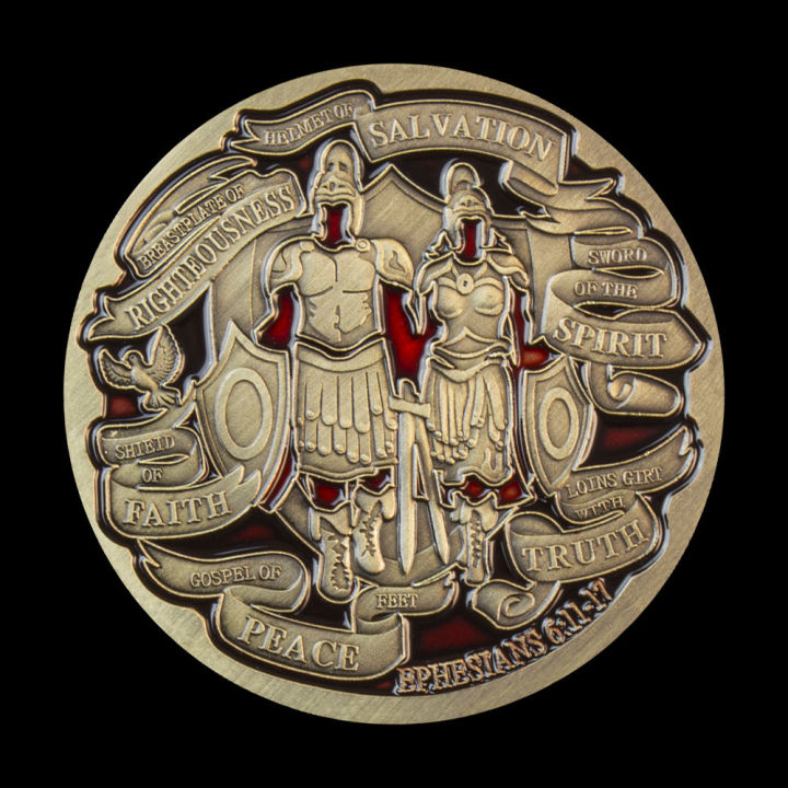 ใส่ทั้งเกราะของพระเจ้าเหรียญชุบทองแดงของที่ระลึกและของขวัญเหรียญที่ระลึกตกแต่งบ้านเหรียญคริสเตียน-kdddd