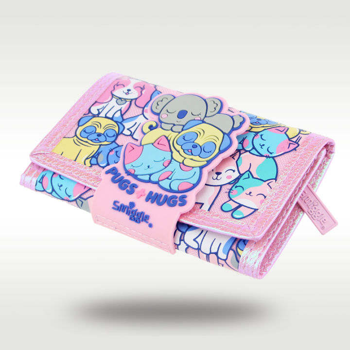 austria-smiggle-กระเป๋าสตางค์สำหรับเด็ก-กระเป๋ากระเป๋าใส่เหรียญบัตรสีชมพูน่ารักสำหรับลูกสุนัขเด็กผู้หญิงกระเป๋าคลัตช์น่ารัก5นิ้ว