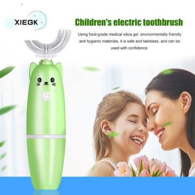 XIEGK หัวการ์ตูนสำหรับเด็ก2-12ปี,แปรงสีฟันไฟฟ้ารูปตัวยูสำหรับแปรงฟันฟันระดับ360แปรงสีฟันเด็กหัวแปรงซิลิโคน2 In1