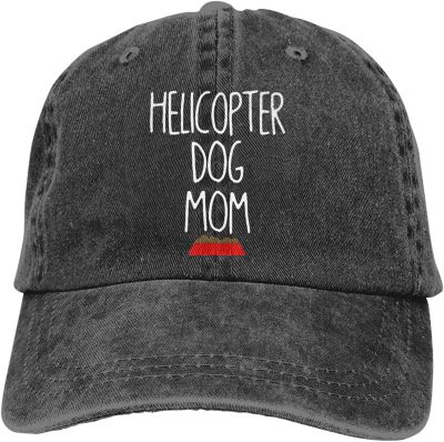 Helicopter Dog Mom Funny Baseball Cap for Men Women Adjustable Classic Vintage Washed Cotton Denim Trucker Hat