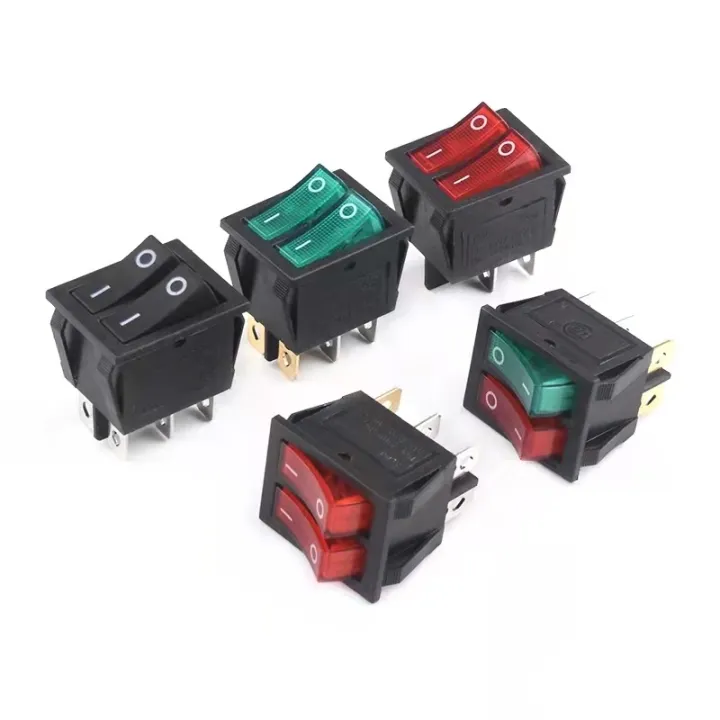 【CW】 KCD2 Double Boat Rocker Switch 6 Pin On Off With Green Red Light ...