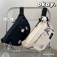 ♈►♛  South Korea ins pure color contracted wind chest package inclined shoulder bag tide male Japanese leisure joker chest packages female canvas bag purse