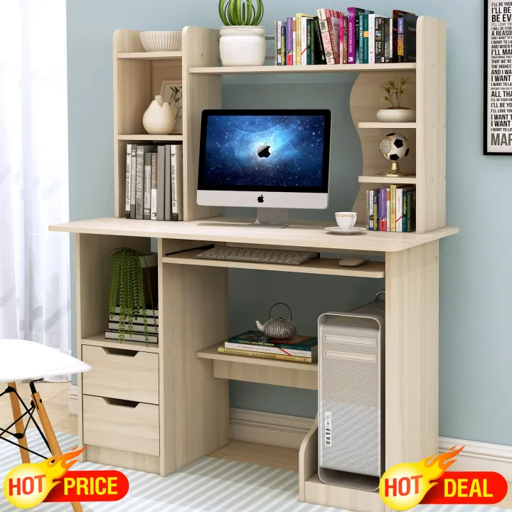 [Rainbowjen] BIG SIZE Computer Table With Shelves And Drawer | Office ...