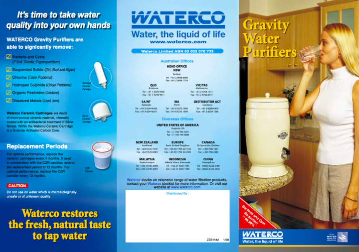 Waterco Stoneware 8L Gravity Purifier Drinking Water Filter Counter Top