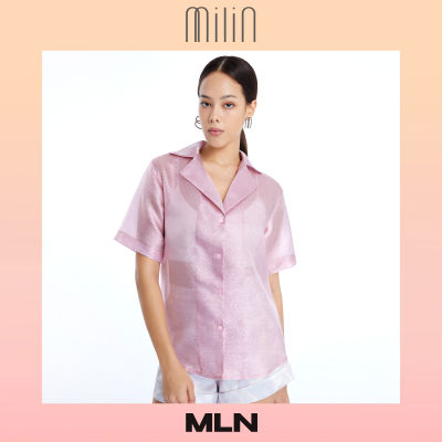 [MILIN] Collared V neckline short sleeves metallic shirt เสื้อเชิ้ตผ้าเมทาลิคคอปกแขนสั้น Effort Shirt / MLN