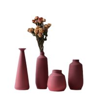 1pcs Morandi Vase Creative Nordic Style Living Room Ceramic Flowerware Rust Red Home Decor Tabletop Vase for Decoration