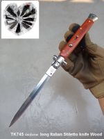 STILETTO KNIFE มีดปุ่มกด Long  Italian Stiletto knife Wood TTK745 SWITCH BLADE